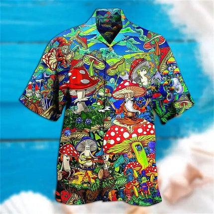 Men 3D Mushroom Fashion Hawaiian Lapel Shirt - Shirt - Animal Elements - Mad Fly Essentials