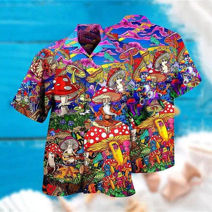 Men 3D Mushroom Fashion Hawaiian Lapel Shirt - Shirt - Animal Elements - Mad Fly Essentials