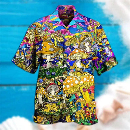 Men 3D Mushroom Fashion Hawaiian Lapel Shirt - Shirt - Animal Elements - Mad Fly Essentials