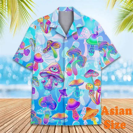 Men Psychedelic Mushroom Summer Fashion Apparel Hawaiian Lapel 3D Shirt - Shirt - Owlstream - Mad Fly Essentials