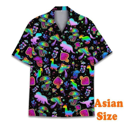 Men Psychedelic Mushroom Summer Fashion Apparel Hawaiian Lapel 3D Shirt - Shirt - Owlstream - Mad Fly Essentials
