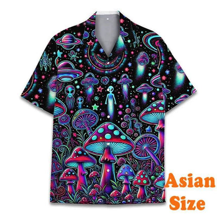 Men Psychedelic Mushroom Summer Fashion Apparel Hawaiian Lapel 3D Shirt - Shirt - Owlstream - Mad Fly Essentials