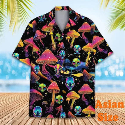 Men Psychedelic Mushroom Hawaiian Lapel 3D Shirt - Mad Fly Essentials