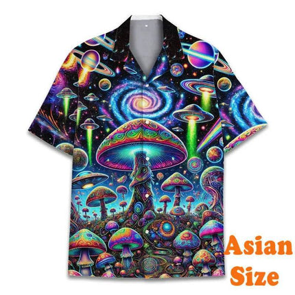 Men Psychedelic Mushroom Summer Fashion Apparel Hawaiian Lapel 3D Shirt - Shirt - Owlstream - Mad Fly Essentials