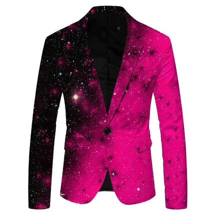 Men 3D Sequin Printed Pocket Lapel Blazer - Mad Fly Essentials