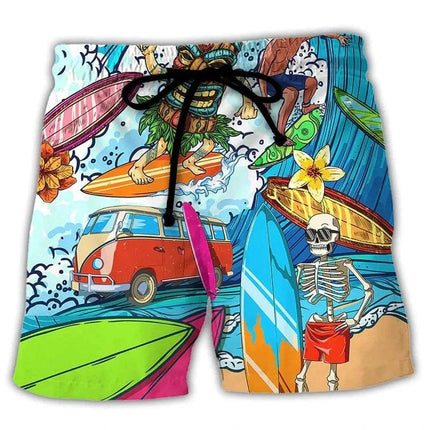 Men 3D Skull Surfer Beach Boardshorts - Boardshorts - Beach Fellow - Mad Fly Essentials
