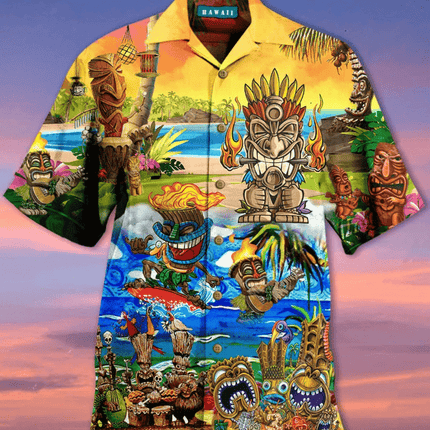 Men 3D Tiki Fashion Hawaiian Party Shirt - Shirt - Animal Elements - Mad Fly Essentials
