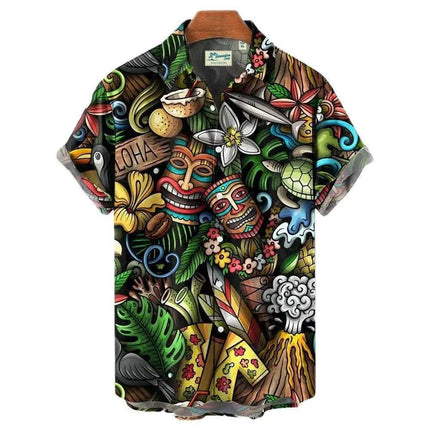 Men 3D Tiki Party Oversized Hawaiian Shirt - Shirt - Animal Elements - Mad Fly Essentials