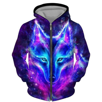Men 3D Wolf Moon Zip Streetwear Hoodies - Hoodies - Animal Elements - Mad Fly Essentials