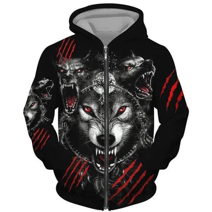 Men 3D Wolf Moon Zip Streetwear Hoodies - Hoodies - Animal Elements - Mad Fly Essentials