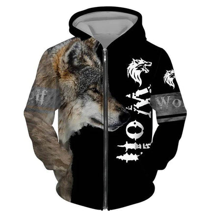 Men 3D Wolf Moon Zip Streetwear Hoodies - Hoodies - Animal Elements - Mad Fly Essentials