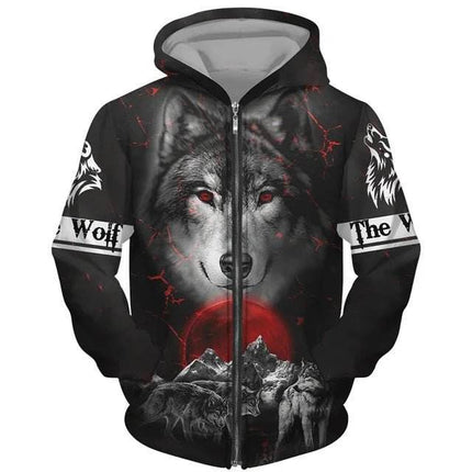Men 3D Wolf Moon Zip Streetwear Hoodies - Hoodies - Animal Elements - Mad Fly Essentials