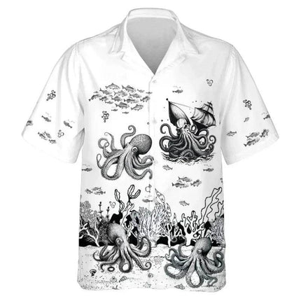 Men Animal Octopus Short Hawaiian Party Shirt - Shirt - Owlstream - Mad Fly Essentials