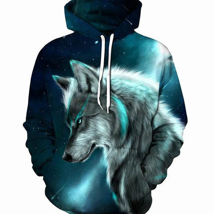 Men Animal Wolf Blue 3D Sweatshirt Hoodies - Mad Fly Essentials