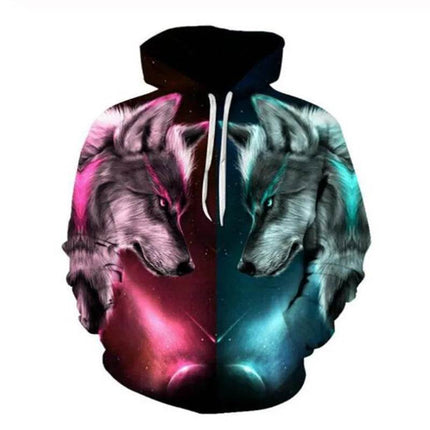 Men Animal Wolf Blue 3D Sweatshirt Hoodies - Mad Fly Essentials