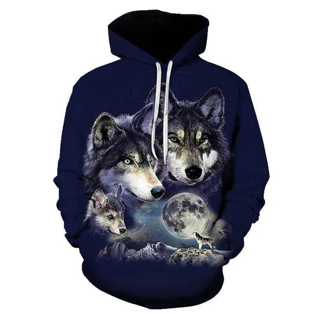 Men Animal Wolf Blue 3D Sweatshirt Hoodies - Mad Fly Essentials