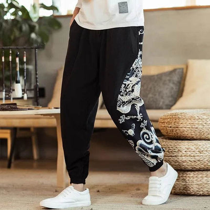 Men Black Chinese Dragon Harem Pants - Pants - Metaphor - Mad Fly Essentials