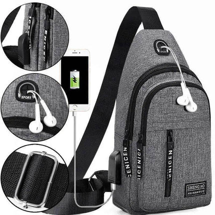 Men Black Grey Blue USB Travel Crossbody Bag - Crossbody Bag - MoneRffi - Mad Fly Essentials