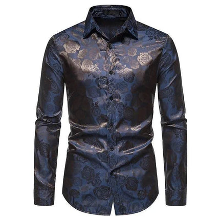 Men Fashion Black Rose Business Casual Shirt - Shirt - Maple King - Mad Fly Essentials