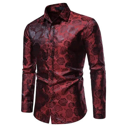 Men Fashion Black Rose Business Casual Shirt - Shirt - Maple King - Mad Fly Essentials