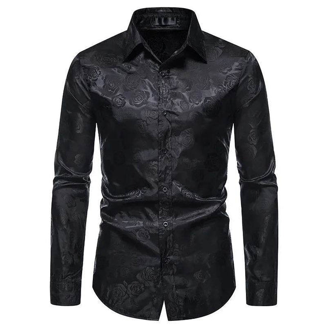 Men Fashion Black Rose Business Casual Shirt - Shirt - Maple King - Mad Fly Essentials