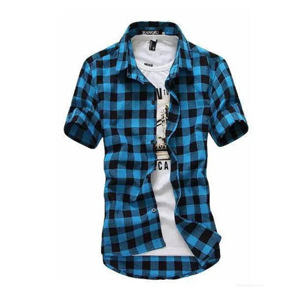 Men Blue Black Plaid Checkered Shirt - Mad Fly Essentials