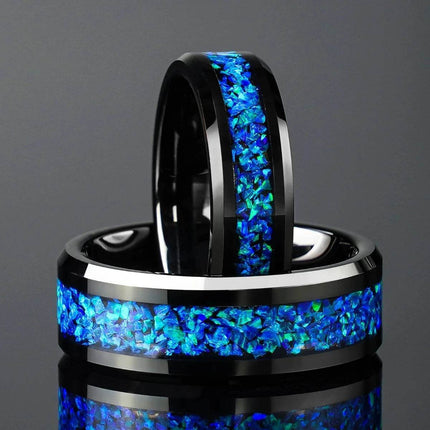 Men Blue Opal Black Tungsten Wedding Ring - Ring - Minoy - Mad Fly Essentials