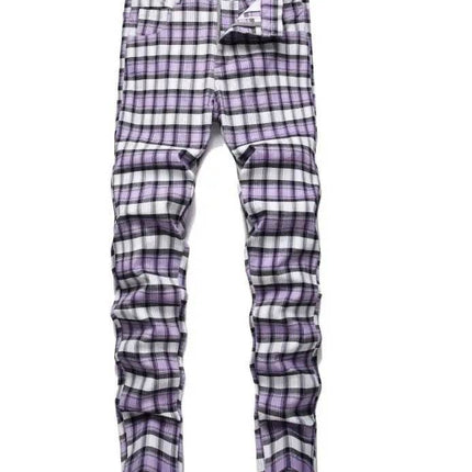 Men Business Casual Elastic Straight Plaid Pants - Mad Fly Essentials