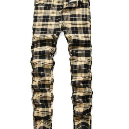 Men Elastic Straight Plaid Business Casual Pants - Mad Fly Essentials