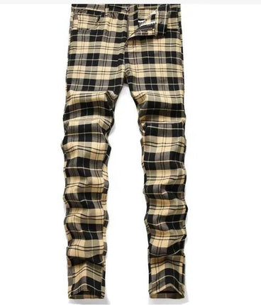 Men Elastic Straight Plaid Business Casual Pants - Mad Fly Essentials