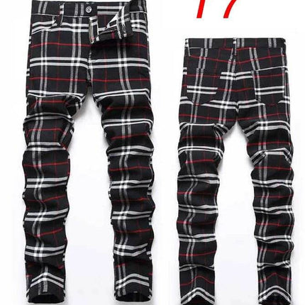 Men Business Casual Elastic Straight Plaid Pants - Mad Fly Essentials