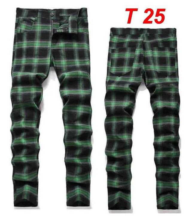 Men Business Casual Elastic Straight Plaid Pants - Mad Fly Essentials