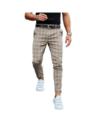 Men Business Casual Golden Plaid Pants - Pants - GINGTTO - Mad Fly Essentials