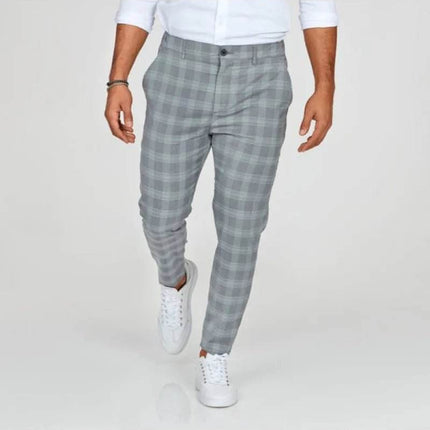 Men Business Casual Golden Plaid Pants - Pants - GINGTTO - Mad Fly Essentials