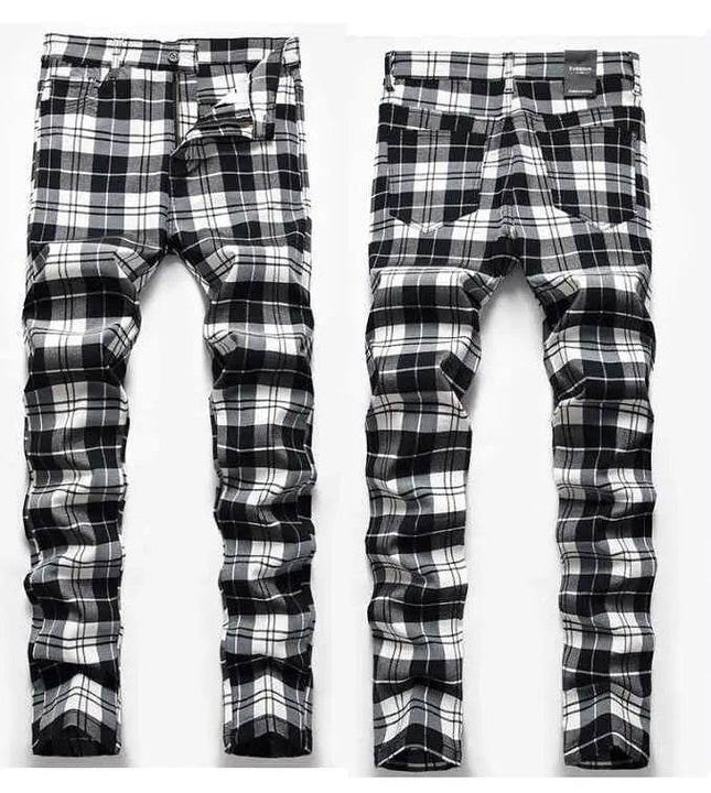Men Plaid High Stretch Straight Leg Business Casual Pants - Pants - VXO - Mad Fly Essentials