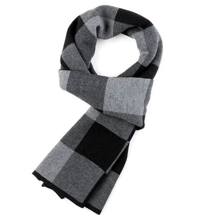 Men Business Casual Winter Knitted Plaid Scarf - Mad Fly Essentials