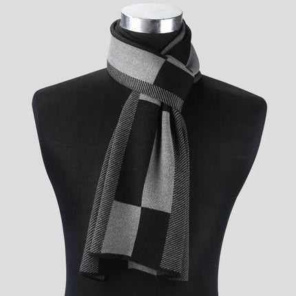 Men Business Casual Winter Knitted Plaid Scarf - Mad Fly Essentials