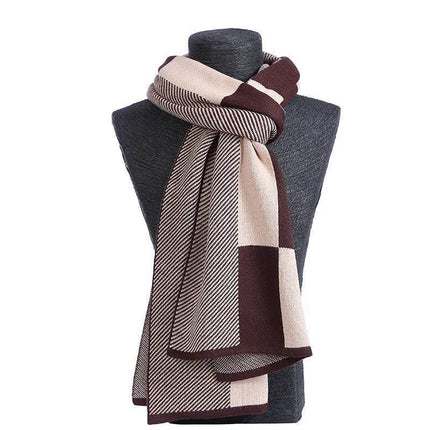 Men Business Casual Winter Knitted Plaid Scarf - Mad Fly Essentials
