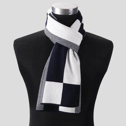 Men Business Casual Winter Knitted Plaid Scarf - Mad Fly Essentials