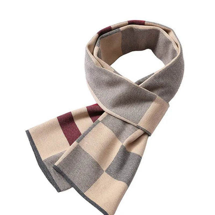 Men Business Casual Winter Knitted Plaid Scarf - Mad Fly Essentials