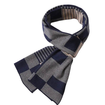 Men Business Casual Winter Knitted Plaid Scarf - Mad Fly Essentials