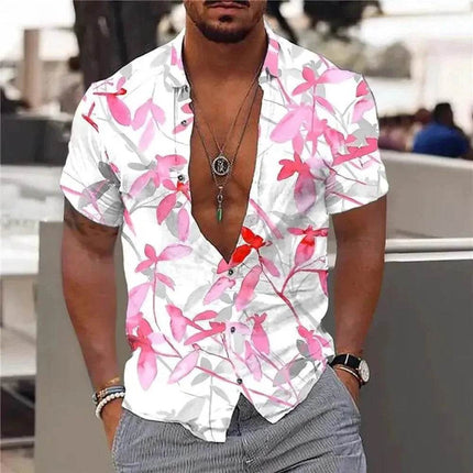 Men Button Summer Floral Hawaiian Shirt - Mad Fly Essentials