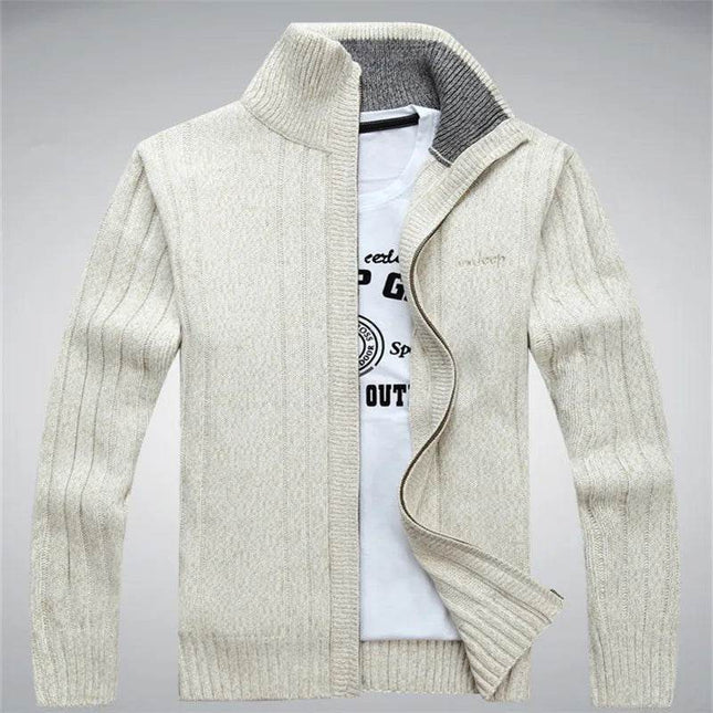Men Cardigan Winter White Knitted Sweater - Sweater - ICPANS - Mad Fly Essentials