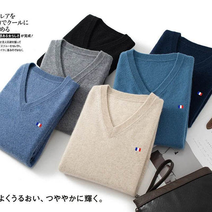 Men Cashmere V - Neck Woolen Pullover Sweater - Sweater - Wuiliy - Mad Fly Essentials