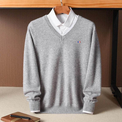 Men Cashmere V - Neck Woolen Pullover Sweater - Sweater - Wuiliy - Mad Fly Essentials