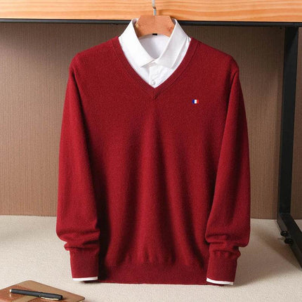 Men Cashmere V - Neck Woolen Pullover Sweater - Sweater - Wuiliy - Mad Fly Essentials