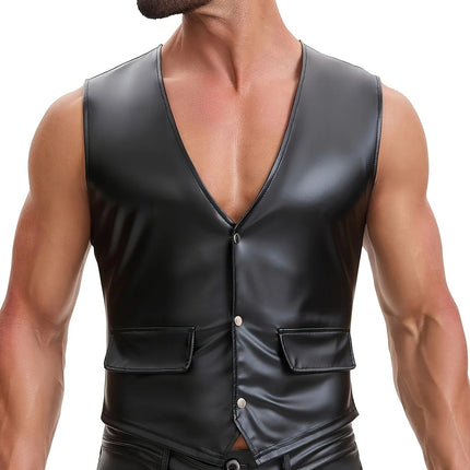 Men Clubwear Leather Button Strapless Jacket - Mens Clubwear - Cavving - Mad Fly Essentials