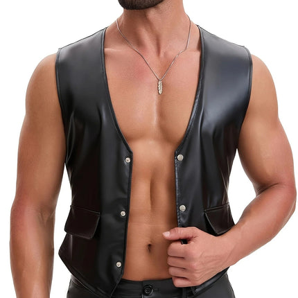 Men Clubwear Leather Button Strapless Jacket - Mens Clubwear - Cavving - Mad Fly Essentials