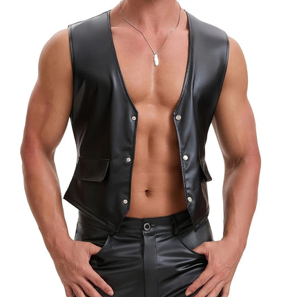 Men Clubwear Leather Button Strapless Jacket - Mens Clubwear - Cavving - Mad Fly Essentials