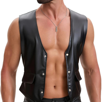 Men Clubwear Leather Button Strapless Jacket - Mens Clubwear - Cavving - Mad Fly Essentials